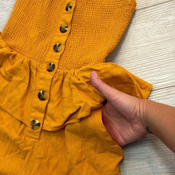 Urban Outfitters San Fernando Smocked Strapless Ruffle Jumpsuit mustard color XS - Picture 8 of 15